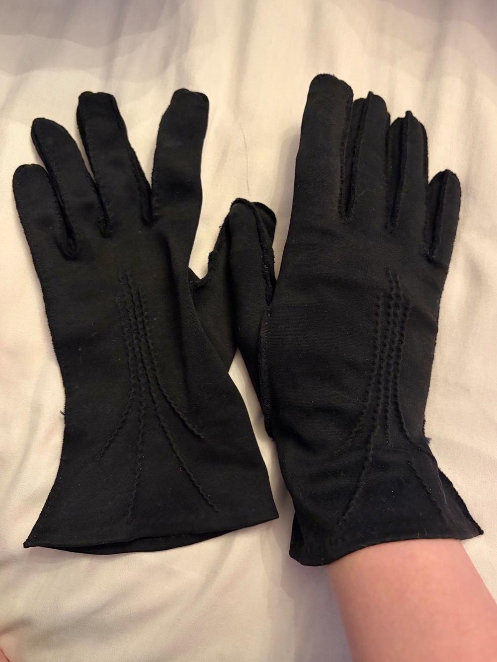 Vintage 1940s Black Cotton Gloves Size 6 1/2 - READ